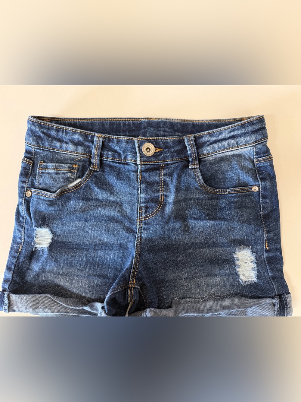 Girls Blue Denim Distressed Shorts